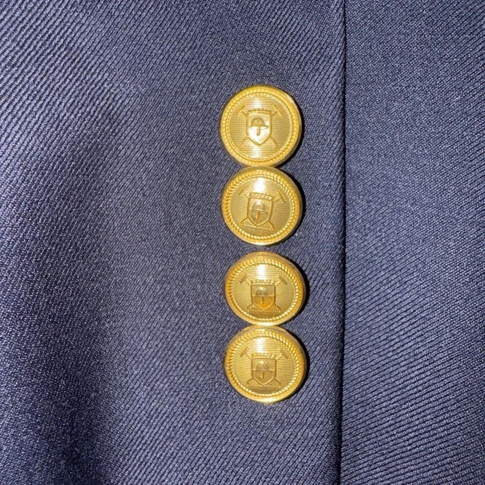 Lauren‎ Ralph Lauren  Men 43S Navy Blue 100% Wool Gold Crest Button Sport Coat